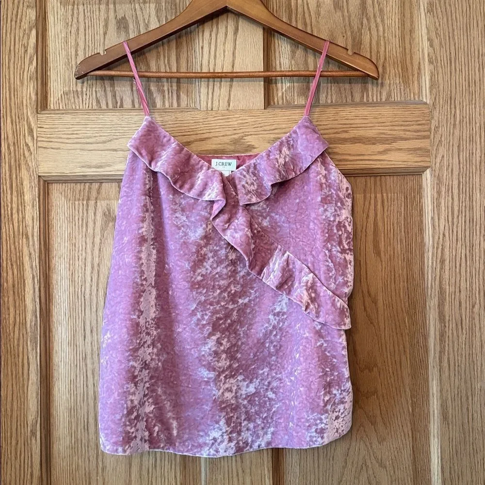 J. CREW Crushed Velvet Pink Mauve Ruffle Cami Tank Top